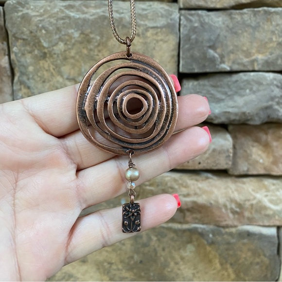 NWT antique copper freshwater Pearl unique artisan crafted necklace statement - Picture 4 of 4